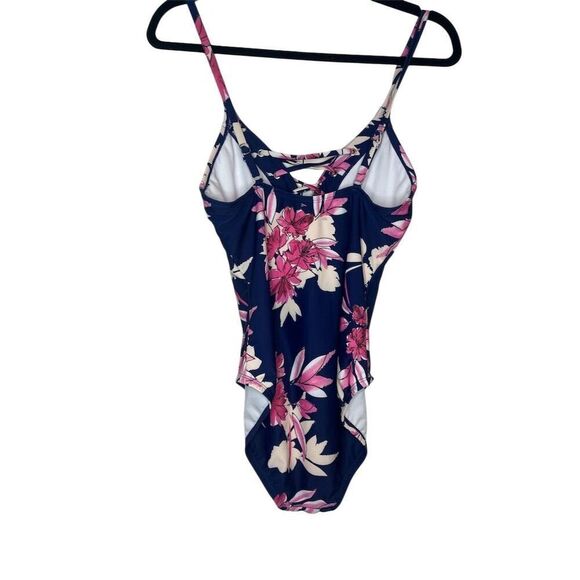 NWOT NAUTICA BLUE/PURPLE FLORAL LACE UP ONE PIECE SWIMSUIT WOMENS SIZE LARGE - Picture 6 of 10